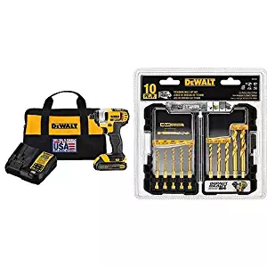 DEWALT DCF885C1 20V Max 1/4" Impact Driver Kit with DEWALT Titanium Drill Bit Set, 10-Piece Impact Ready (DD5160)