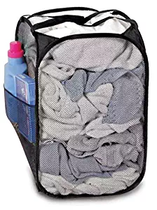 Smart Design Pop-Up Laundry Hamper w/Easy Carry Handles & Side Pocket - Durable Fabric Collapsible Design - for Clothes & Laundry - Home Organization (Holds 2 Loads) (13 x 21 Inch) [Black]