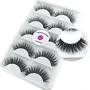 Luxurious 100% Siberian Mink Fur 3D False Eyelash LASGOOS Degisn Natural Messy Thick Long Volume Fake Eyelashes Makeup 5 Pairs/Box (A06)