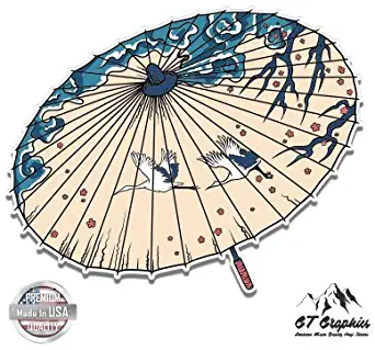 Japanese Graphic Umbrella Cranes Cherry Blossoms - Vinyl Sticker Waterproof Decal