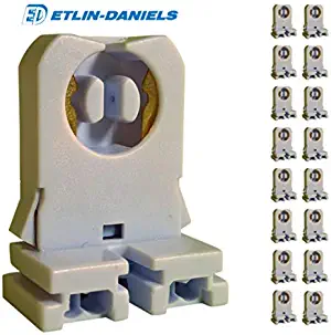 Etlin Daniels FL005-W Non-Shunted Snap-In T8 Lamp Holder UL Socket Tombstone for LED Fluorescent Tube Replacements Medium Bi-pin Socket for Programmed Start Ballasts (16)