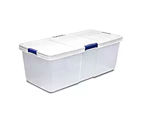 Hefty 100-Quart Latch Box, Large Capacity, White Lid and 4 Blue Handles