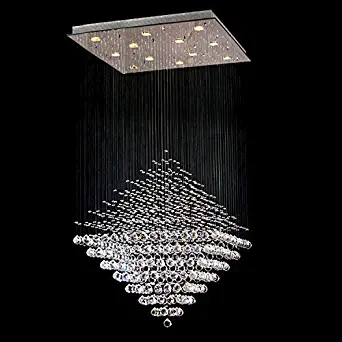 Saint Mossi Modern Crystal Raindrop Chandelier Lighting Flush Mount LED Ceiling Light Fixture Pendant Lamp for Dining Room Bathroom Bedroom Livingroom 9 GU10 Bulbs Required H55" X W24" X L24"