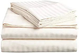 Bhoomi Impex 4 PC Sheet Set, 100% Cotton 400 TC, 6 Inch Deep Pocket of Fitted Sheet, RV- Trucks, Airstream, Bus, Boat and motorhomes Easy to fit in RV- Mattress, Ivory Stripe, RV Full Size