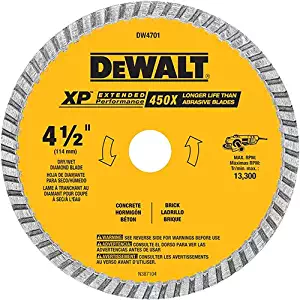 DEWALT DW4701 Industrial 4-1/2-Inch Dry or Wet Cutting Continuous Rim Diamond Saw Blade with 7/8-Inch Arbor