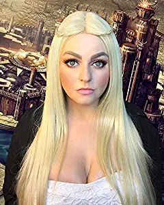 Sapphirewigs Golden Blonde #613 Straight Style Kanekalon Futura Hair No-Tangle Natural Hairline 6‘’×13‘’ Deep Big Lace Freedom Part Daily Makeup Gift Blogger Celebrity Synthetic Lace Front Wigs