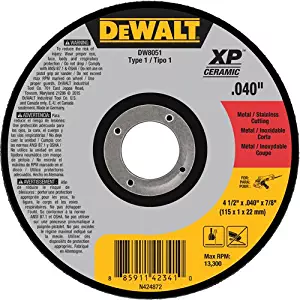 DEWALT DW8051 Type 1 Metal/Stainless Steel Cutting Wheel, 4-1/2" x 0.04" x 7/8"