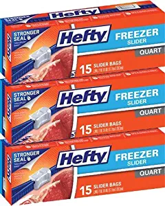 Hefty Freezer Slider Quart Bags 15 Count Box (3 Pack)