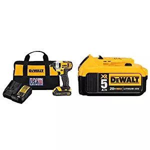 DEWALT DCF885C1 20V Max 1/4" Impact Driver Kit, with DCB205 20V MAX XR 5.0Ah Lithium Ion Battery-Pack