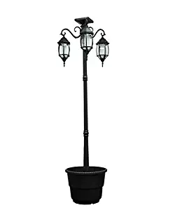 Sun-Ray 312013 Madison 3-Head Solar LED Lamp Post and Planter, 7 ft, Black, Batteries Included