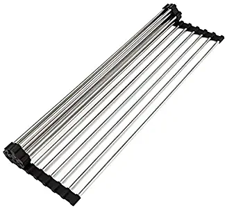 GRILLMATIC Extra Large Over the Sink Multipurpose Roll-Up Kitchen Drying Rack - Stainless Steel (Black, 20 X 14in)