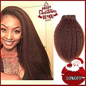 viviaBella 18 Inch Kinky Yaki Straight Human Hair Extensions Clip ins Brown Color Double Weft Brazilian Virgin Hair 7 Pieces/set for American Girls Beauty (70g 18", Brown)