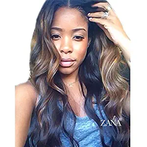 ZANA Body Wave Brazilian Hair Glueless Lace Front Human Hair Wigs for Black Women Full Lace Front Wig with Baby Hair (24'' Lace Front Wig, T#1B/#33/#30) Ombre pattern may vary from what is shown on the images