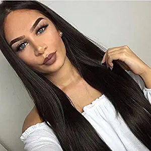 Deifor 26" Long Black Straight Heat Resistant Synthetic Hair Middle Parting Wigs for Womens Cosplay Halloween Party Wig