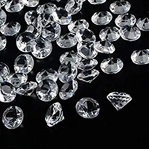 OUTUXED 300pcs 20mm Clear Wedding Table Scattering Crystals Acrylic Diamonds Gemstones Wedding Bridal Shower Party Decorations Vase Fillers, 1.5 LB, with 1 Large Velvet Pouch