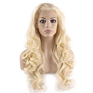 Mxangel Long Wavy Celebrity Half Hand Tied Synthetic Lace Front Light Blond Natural Wig