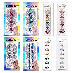 Leoars Rhinestone Fake Hair Jewels Stickers, Festival Body Gems Tattoo Sticker, Crystals Body Jewels Rainbow Bindi Hair Body Jewelry, Mermiad Body Jewels Makeup for Festival Rave Party Outfit, 8-Pack