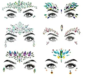 SHINEYES 6 Pcs Women Mermaid Face Gems Glitter,Rhinestone Rave Face Jewels Festival,Crystals Face Stickers, Eyes Face Body Temporary Tattoos