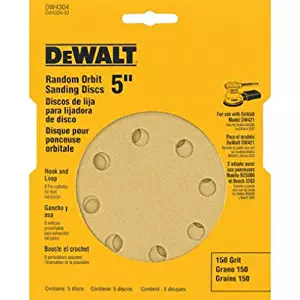 DEWALT DW4304 5-Inch 8 Hole 150 Grit Hook and Loop Random Orbit Sandpaper (5-Pack)