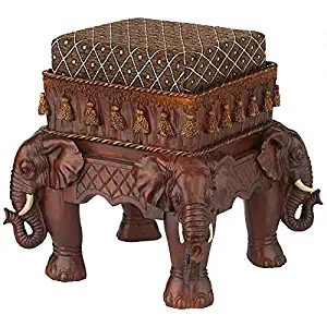 Design Toscano Maharajah Elephants Indian Decor Upholstered Footstool, 13 Inch, Polyresin, Woodtone