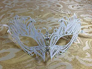 Majestic Elegant White Princess Venetian Masquerade Mask with Diamonds