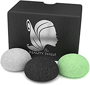 Konjac Sponge (3 Pack) - Facial Sponges - Hemisphere Shape - Charcoal, Green Tea, Natural White