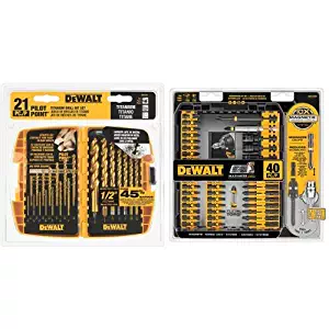 DEWALT DW1361 Titanium Pilot Point Drill Bit Set, 21-Piece with DWA2T40IR IMPACT READY FlexTorq Screw Driving Set, 40-Piece