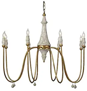 Gabby Home Clay Vintage Gold and Distressed Ivory Eight-Light Chandelier