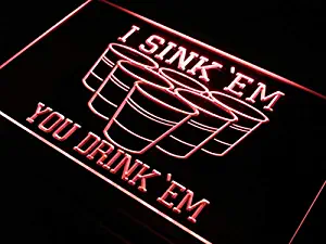 ADVPRO I Sink 'EM You Drink 'EM Beer Pong LED Neon Sign Red 12 x 8.5 Inches st4s32-j556-r