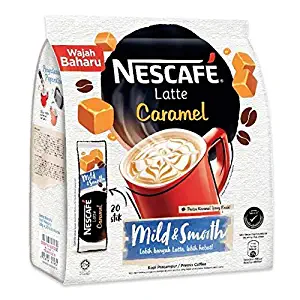 Nescafe 3 in 1 CARAMEL Coffee Latte - Instant Coffee Packets - Single Serve Flavored Coffee Mix (20 Sticks)