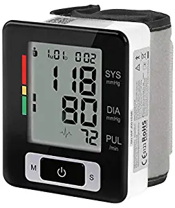 Wrist Type Blood Pressure Machine,Electric Blood Pressure Monitor, Digital Blood Pressure Measuring Monitor Heartbeat BP Monitor Accurate Heart Rate Monitor 2*90 Large LCD Display for Home Use-Black