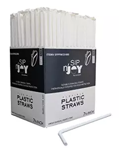 Crystalware Flexible Plastic Drinking Straws - White, Individually Wrapped, Food-Safe BPA Free, 380/Box – 7 ¾ Inches Long