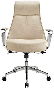 Realspace Modern Comfort Devley Leath-Aire High-Back Chair, Cream/Chrome