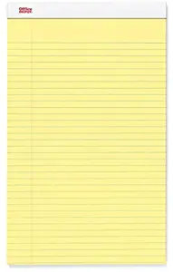 Office Depot Perforated Writing Pads, 8 1/2in. x 14in, Legal Ruled, 50 Sheets, Canary, Pack of 12 Pads, 99420