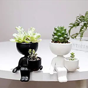 Ceramic Succulent Pot Creative Human Shaped Small Ceramic Flower Pots Mini Plant Planters for Desktop Usage Home Decoration (B Group)
