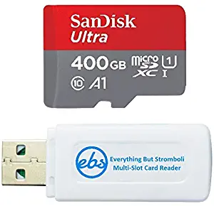 SanDisk 400GB SDXC Micro Ultra Memory Card Works with Samsung Galaxy A10, A20, A70 Cell Phone Class 10 (SDSQUAR-400G-GN6MN) Bundle with (1) Everything But Stromboli MicroSD and SD Card Reader