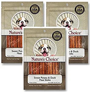 (3 Pack) Nature's Choice Sweet Potato & Duck Soft Chew Meat Sticks contains Glucosamine & Chondroitin for Hip & Joint Health 2oz