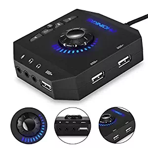 PHOINIKAS USB Hubs Audio Adapter External Stereo Sound Card with 3.5mm Headphone and Microphone Jack for Windows, Mac, Linux, PC, Laptops, Desktops, PS4 Computer External USB