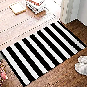 FAMILYDECOR Black and White Stripes Fabric Door Mat Rug Indoor/Front Door/Shower Bathroom Doormat, Non-Slip Doormats, 20 X 32 Inch