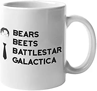 The Office Merchandise Bears Beets Battlestar Galactica Mug | The Office Gifts TV Show - Dunder Mifflin Mug Cup | The Office Merch Memorabilia Funny Coffee Mugs Boom Roasted Dwight Schrute Quotes