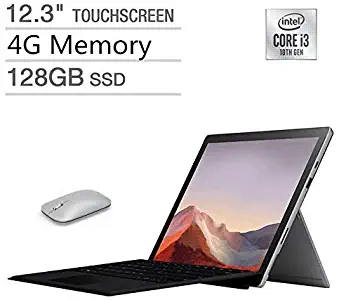 Newest Microsoft Surface Pro 7 12.3” Touch-Screen (2736 x 1824) with Mobile Mouse | Intel Core i3-1005G1 | 4GB Memory | 128GB SSD | WiFi | Black Keyboard | Windows 10 | Platinum