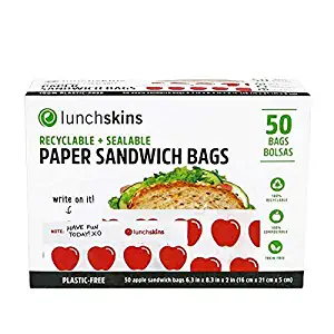 Lunchskins Recyclable + Sealable Paper Sandwich Bags, 50 count, Apple