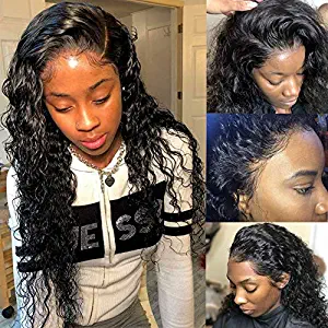 Glueless Deep Curly Lace Front Wigs 150% Density Brazilian Human Hair Wigs With Baby Hair 360 Lace Frontal Wig Human Hair Deep Wave Hair Wigs for Black Women 360 Wet and Wavy Full Lace Front Wig 24