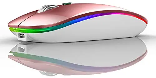 TENMOS Wireless Bluetooth Mouse, LED Slim Dual Mode (Bluetooth 5.1 + USB) 2.4GHz Rechargeable Silent Bluetooth Wireless Mouse with Type C Adapter for Laptop/MacBook/iPad OS 13 and Above (Rose Gold)