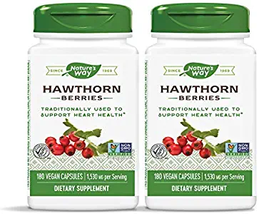 Nature's Way Premium Herbal Hawthorn Berries 1,530 mg Per Serving, 180 Vegetarian Capsules (2 Pack)