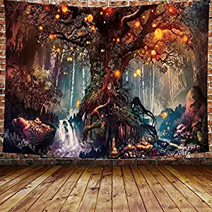 DBLLF Fantasy Plant Magical Forest Tapestry Fantasy Forest Wall Tapestry A Large Life Tree in Forest with River Bedroom Living Room 80×60 Inches DBZY0425