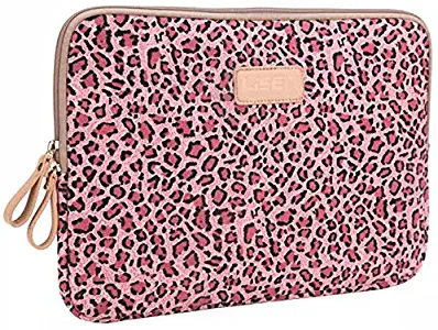 BagsFromUs Lisen Canvas Fabric Stylish Leopard's Spots Print Style 7-15 Inch Laptop Sleeve Computer Protective Carrying Case Bag Cover for iPad/MacBook/Dell/HP/Lenovo etc. (Pink, 15.6 inch)