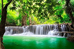 Green tropical waterfall (P-001099) - Nature Poster Canvas Art Print (36x24inch)