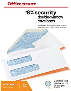 Office Depot Double-Window Envelopes, 8 5/8in. (3 5/8in. x 8 5/8in.), White, Gummed, Box of 500, 12041