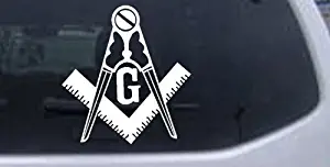 Rad Dezigns Masonic Square and Compass Car Window Wall Laptop Decal Sticker - White 3in X 2.8in